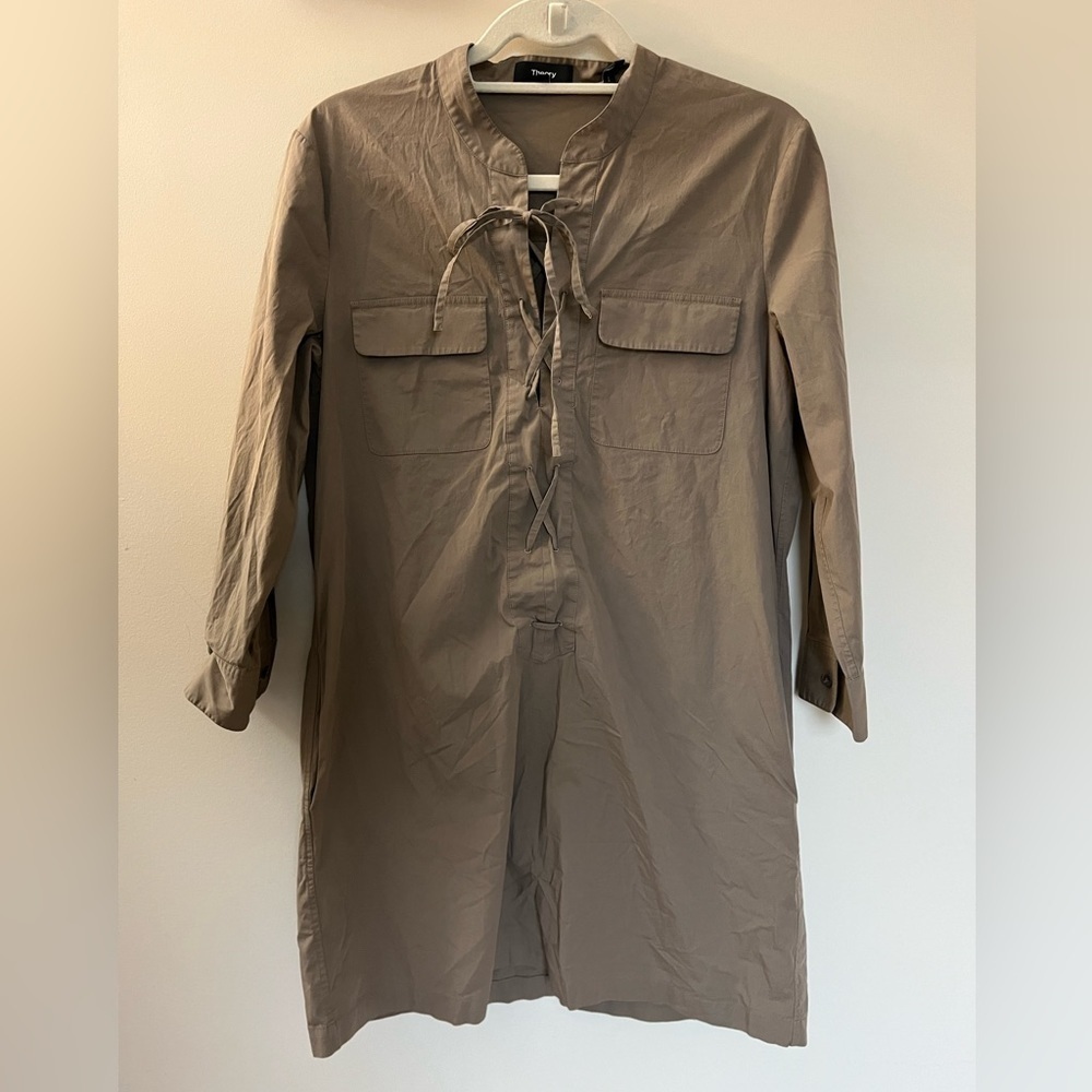 Theory Jullitah Poplin Shirt Dress Lace Up Size 6